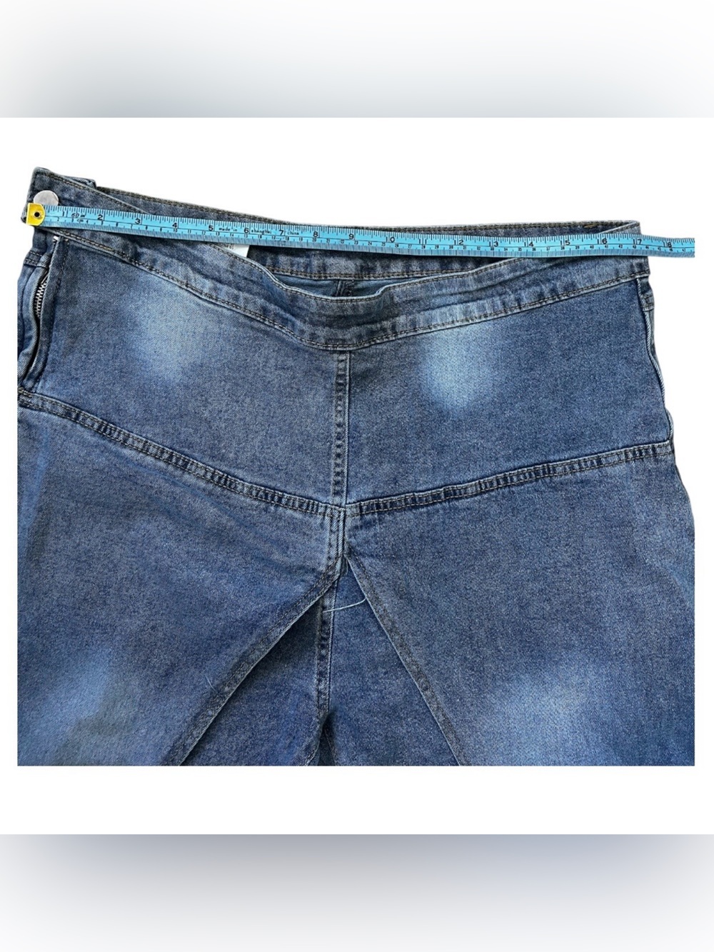 High-Rise Wide Leg Blue Jeans with Front Panel Detail - Picture 5 of 11